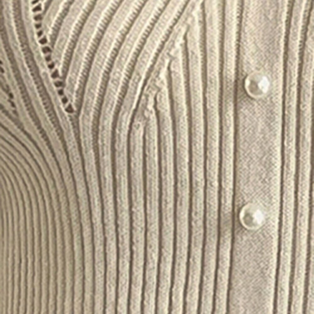 Beige Casual Women's Lace Patchwork V-Neck Fitted Knit Sweater - Picture 3 of 8